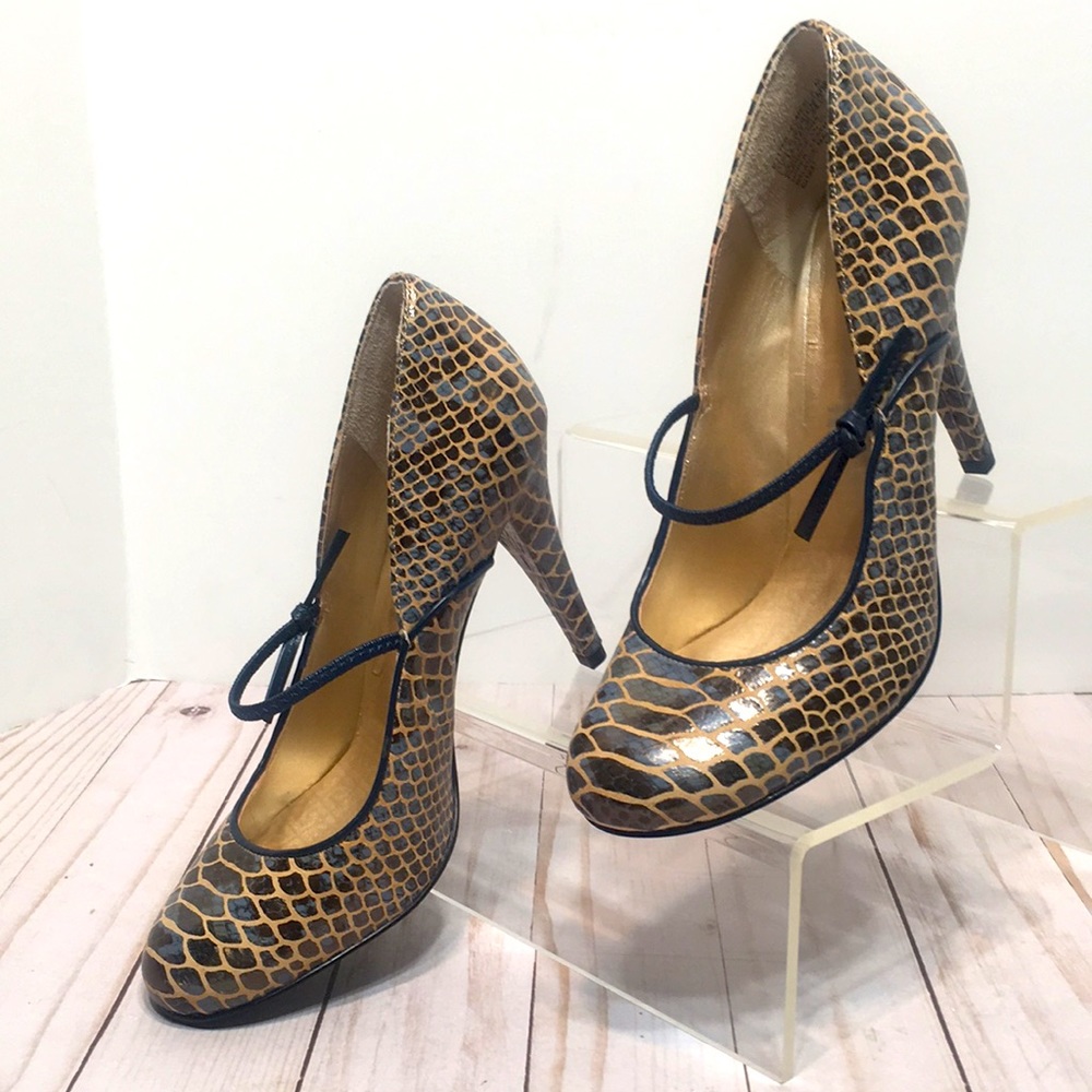 Snakeskin Adidas heel pumps nude dark blue leather 4 inch beautiful
